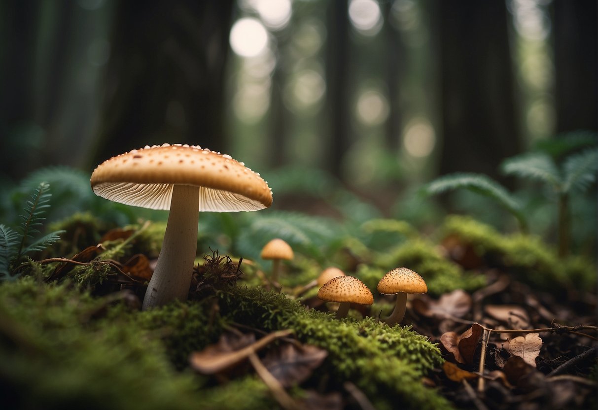 Mushrooms being gathered from the forest floor