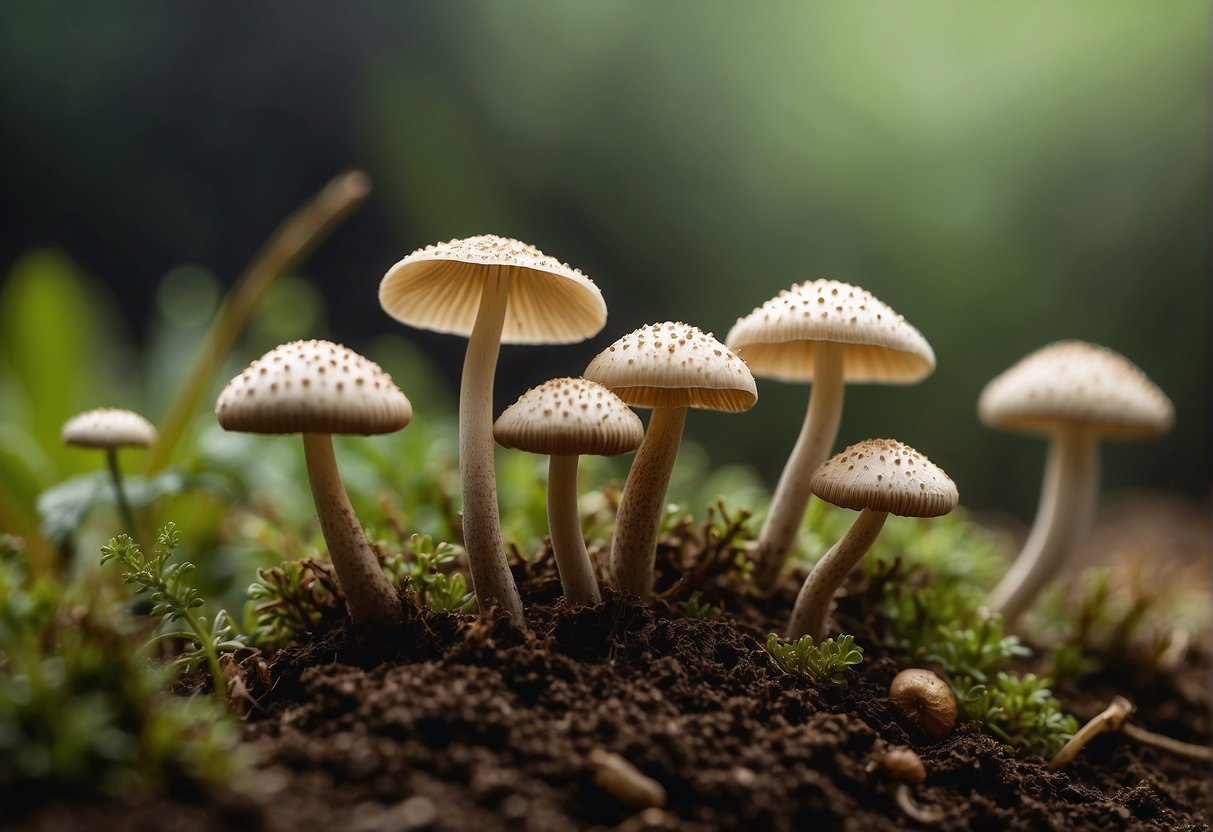 Mushrooms sprout from the damp soil, growing in size and shape before being carefully harvested