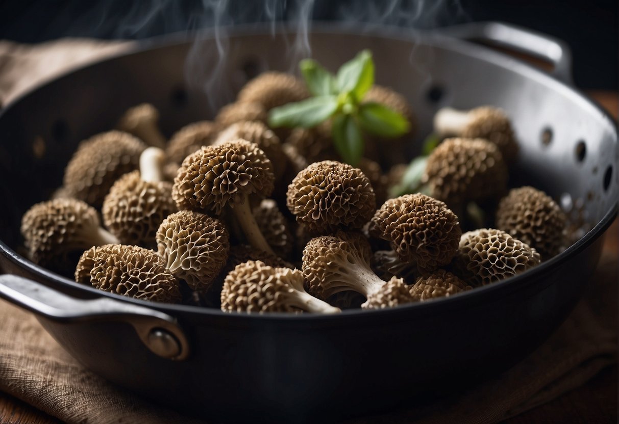 Morels thaw in a bowl, then sizzle in a hot pan