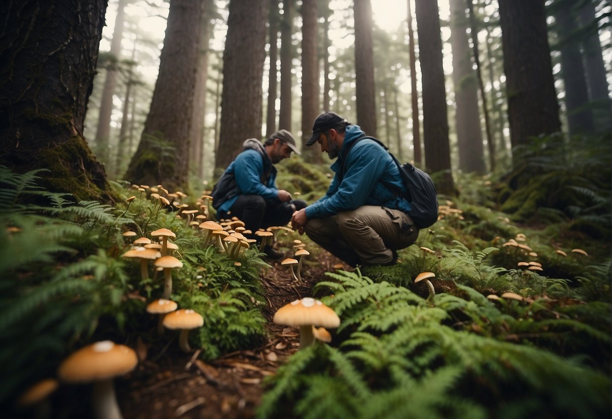 Mushroom hunters traverse Point Reyes, scanning forest floor for fungi