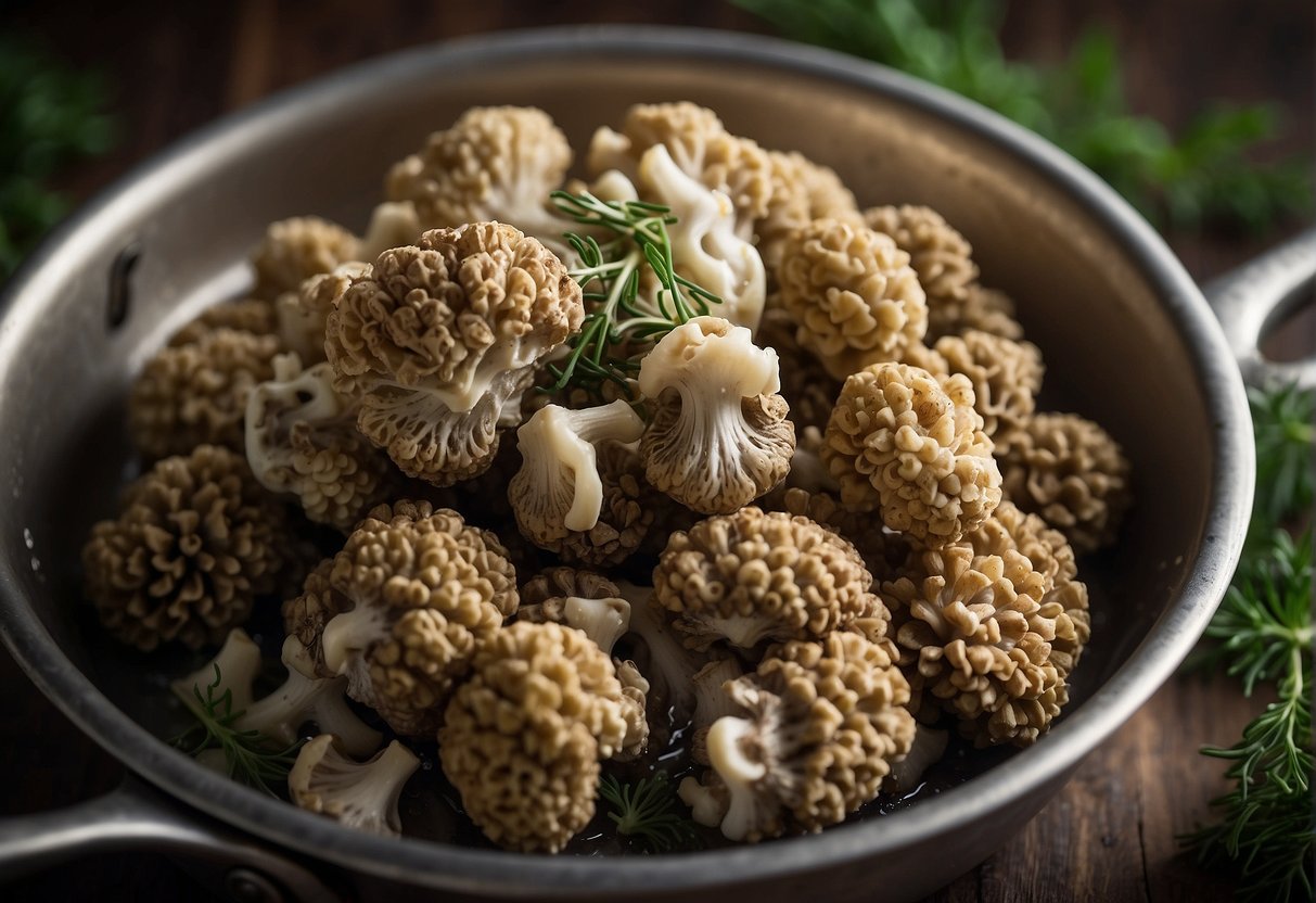 Sautéing white morels in butter with garlic and thyme