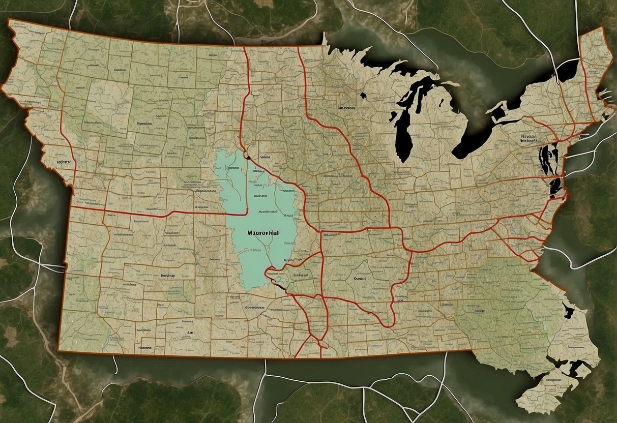 A map of Missouri with highlighted areas for morel mushroom hunting